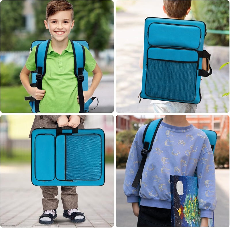 TreochtFUN Art Portfolio For Kids Artwork, Artist Bag Organizer 15x18 In For Children Drawing Lesson,A3 artist Backpack Storage Sketchbook,Drawing Pencil,Artwork Set.Empty art case(Blue) - Image 3